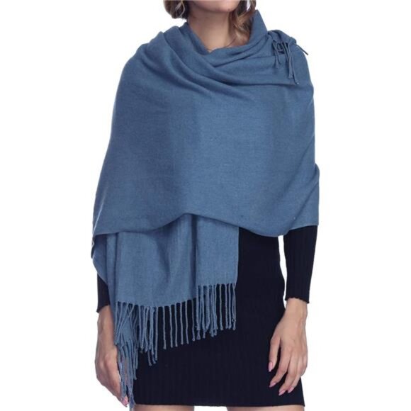 Womens Thick Soft Pashmina Shawl Wrap Scarf Warm Solid Color Stole - Picture 4 of 4